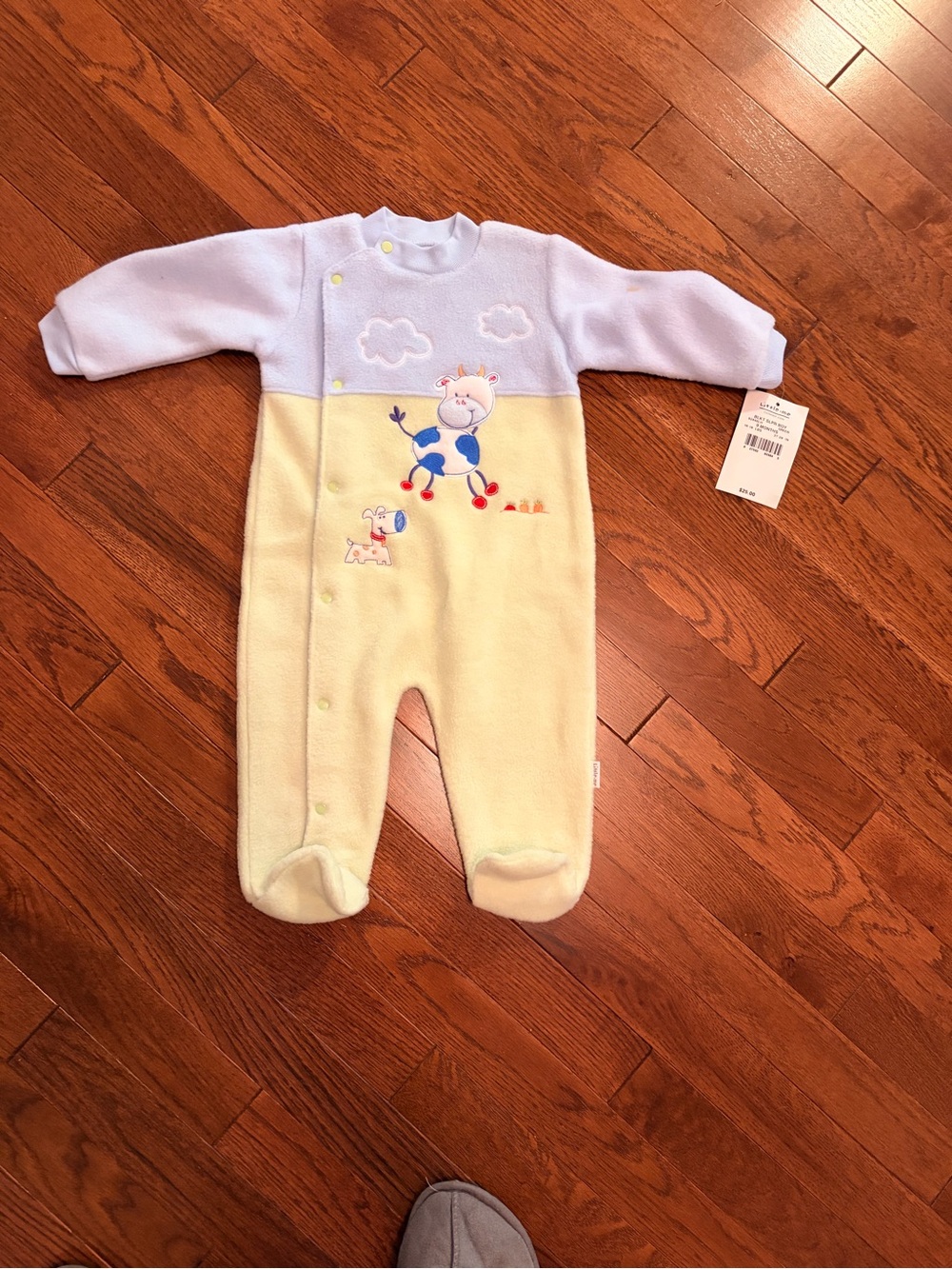 Gymboree Light Blue and Pale Yellow Plush Footed One-Piece